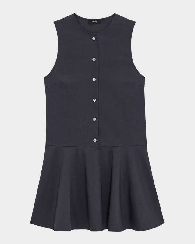 Drop-Waist Crunch Linen Mini Dress